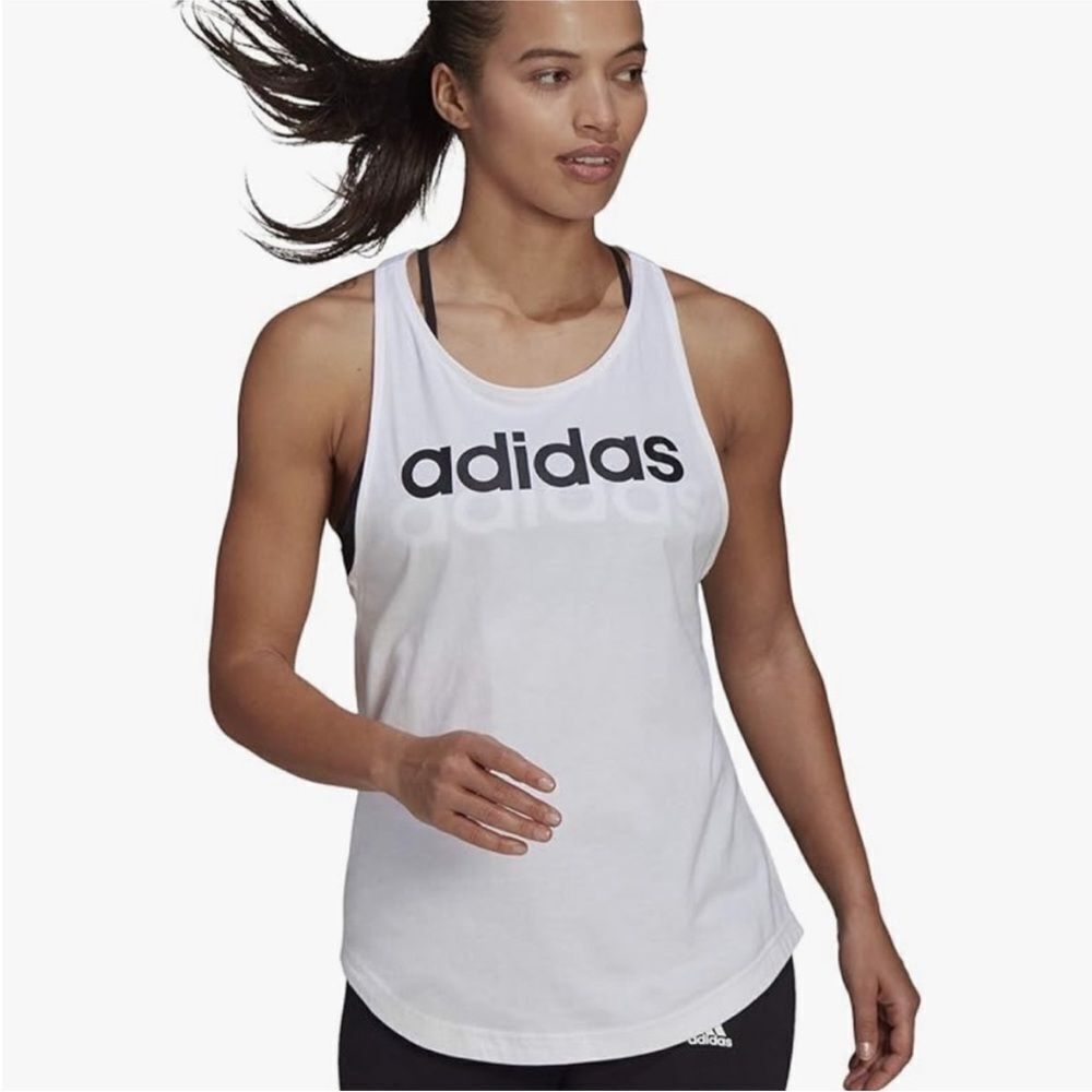 ADIDAS | NEW White & Black Racerback Graphic Tank Top Women’s Size Small